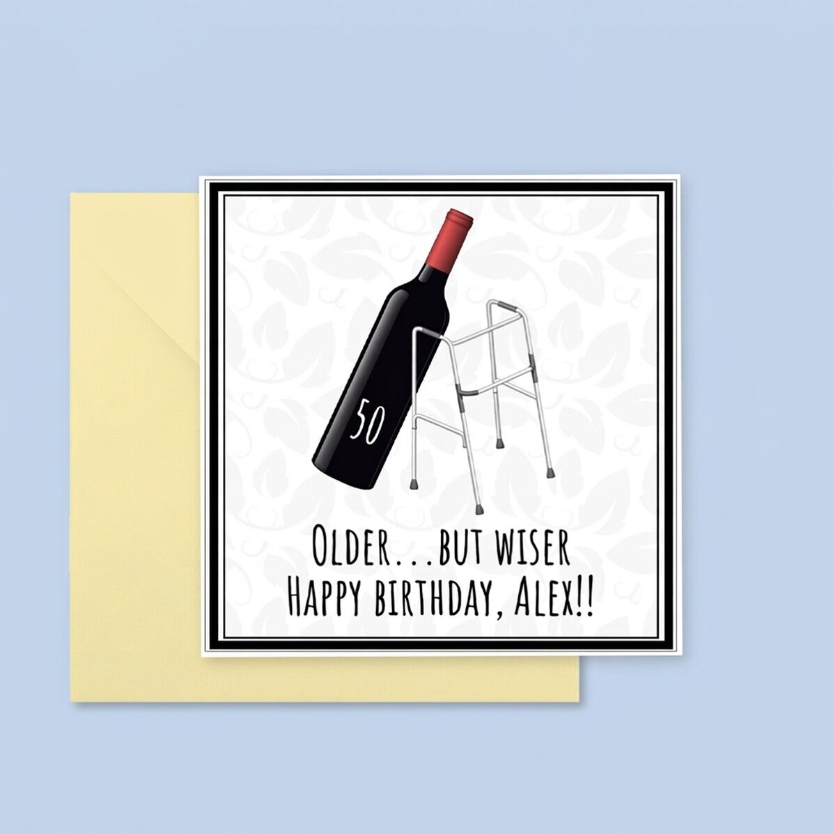 Tarjeta cuadrada personalizada con texto: «Older but wiser»