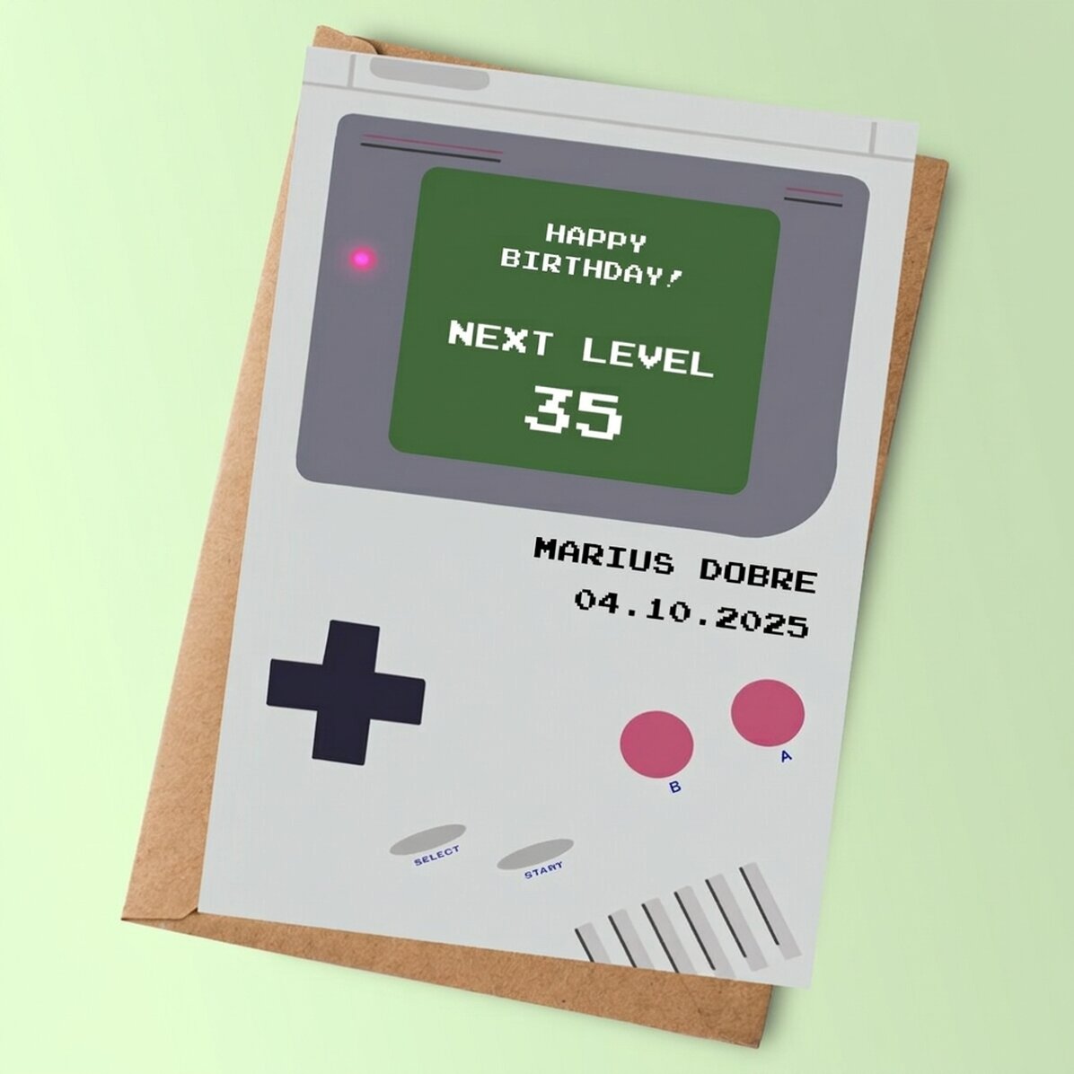 Tarjeta personalizada con mensaje - Gameboy