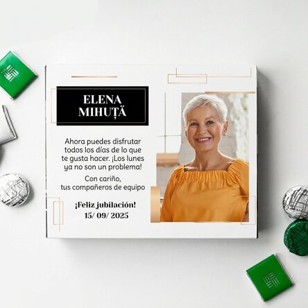 Caja de bombones personalizada con mensaje y foto - Jubilación