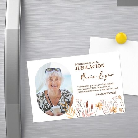 Imán de 15 x 10 cm personalizado con una foto y un texto - Jubilación