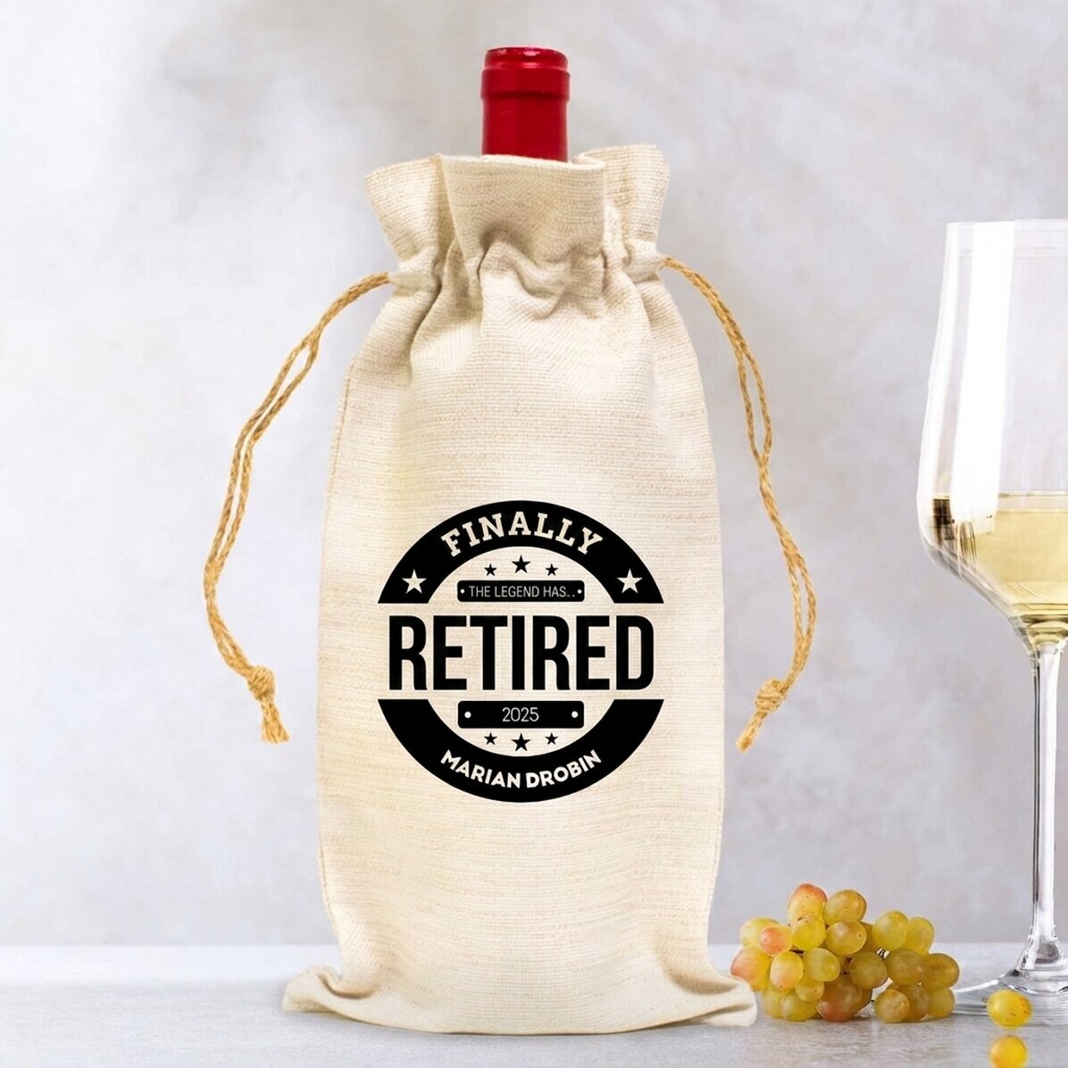Bolsa personalizada para botella de vino con mensaje - Jubilación