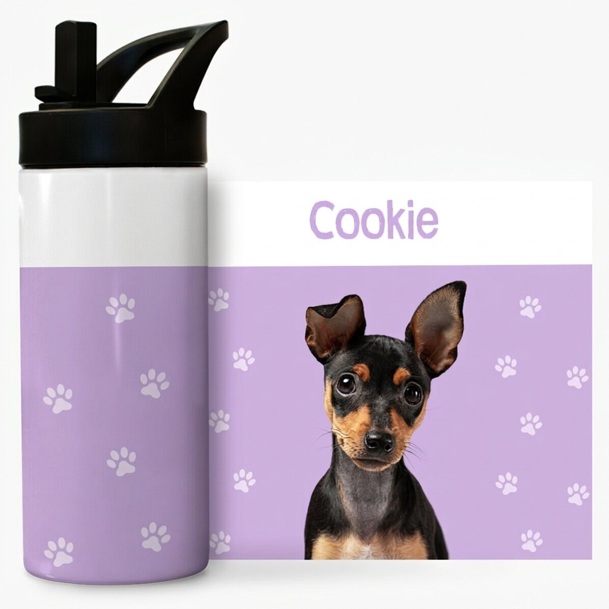 Término con asa y pajita personalizado con texto: «Tu mascota»