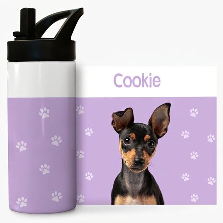 Término con asa y pajita personalizado con texto: «Tu mascota»