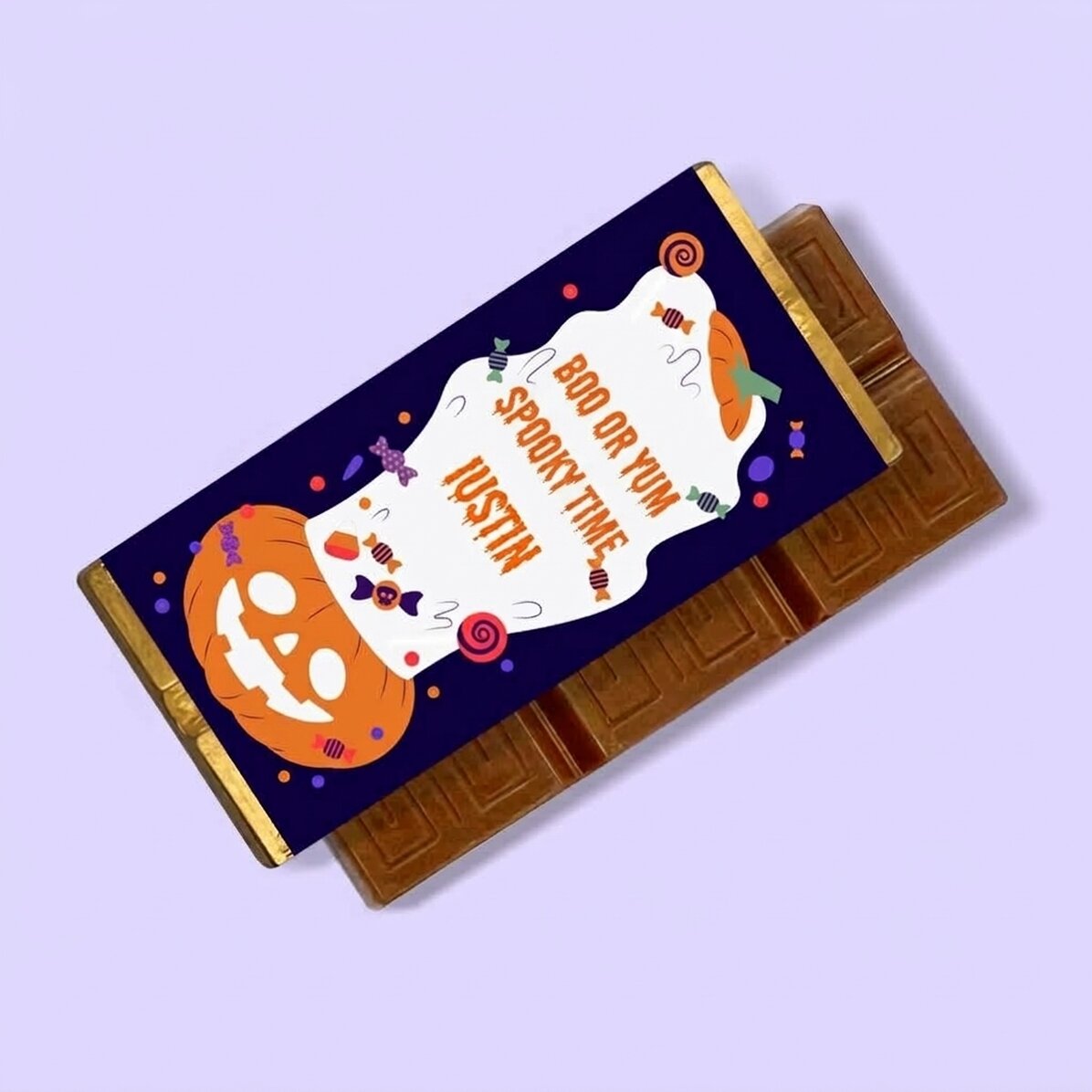 Mini tableta de chocolate personalizada con texto: «Trick or treat»