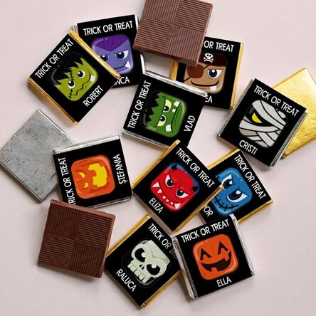 Lote de 10 minichocolates personalizados con texto: «Trick or Treat»