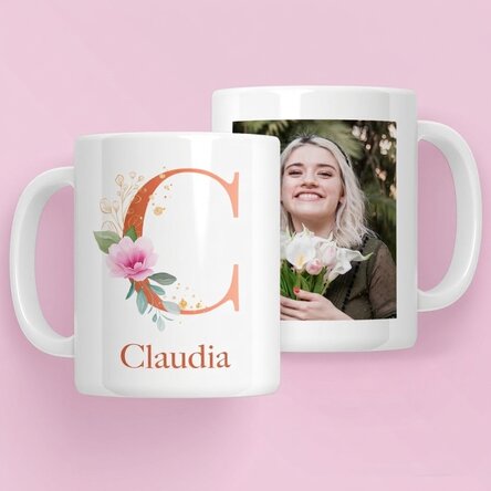 Taza personalizada con inicial, nombre y foto