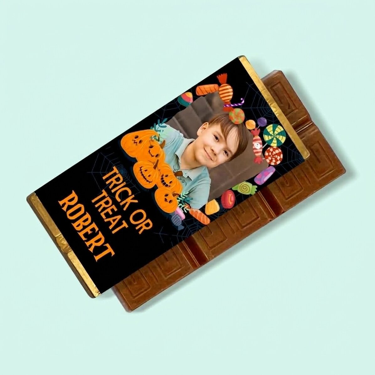 Mini tableta de chocolate personalizada con texto y foto - Halloween