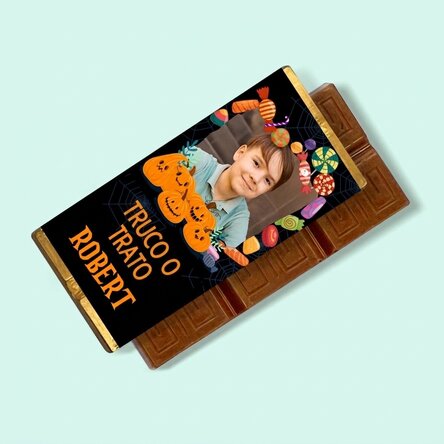 Mini tableta de chocolate personalizada con texto y foto - Halloween
