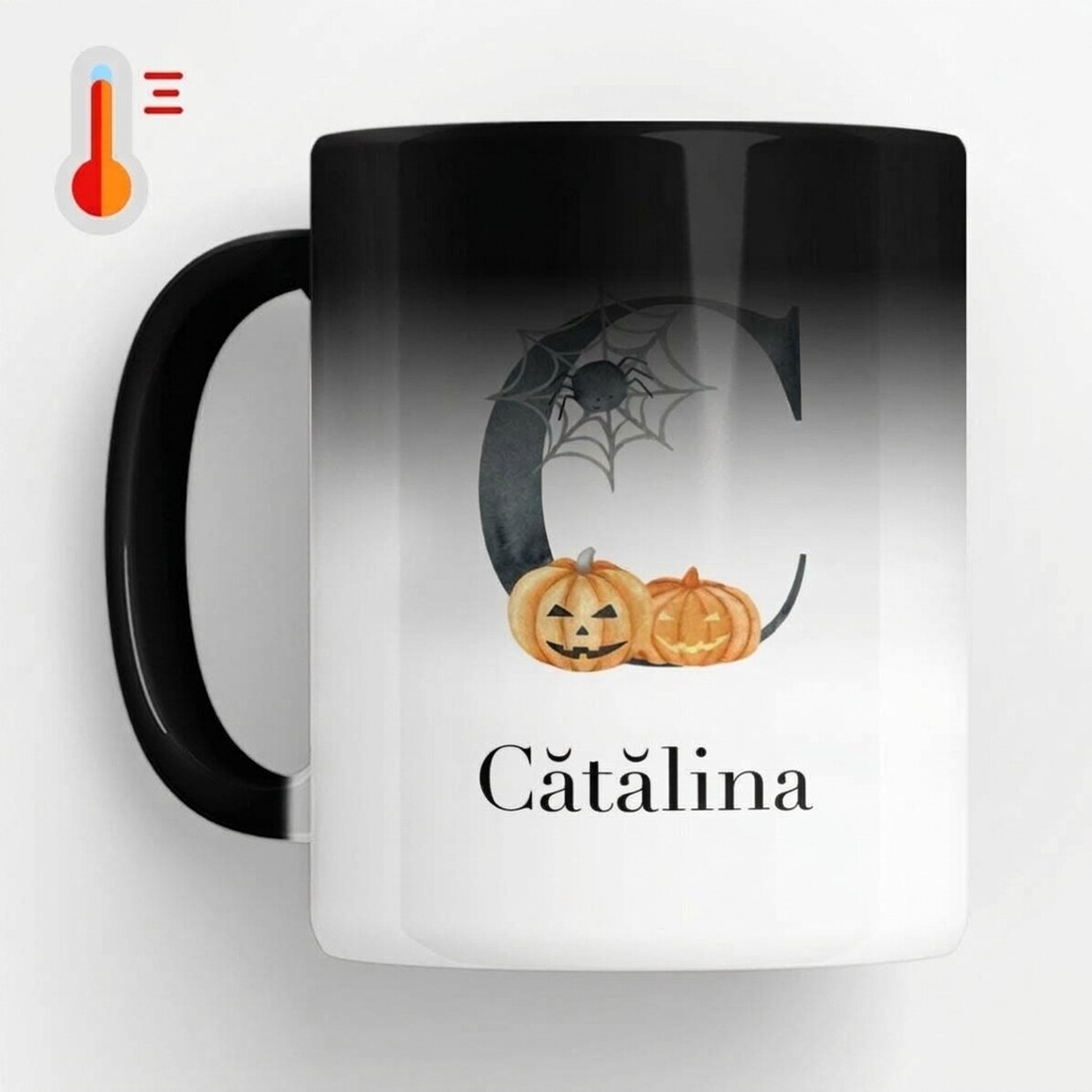 Taza termosensible personalizada con inicial y nombre - Halloween