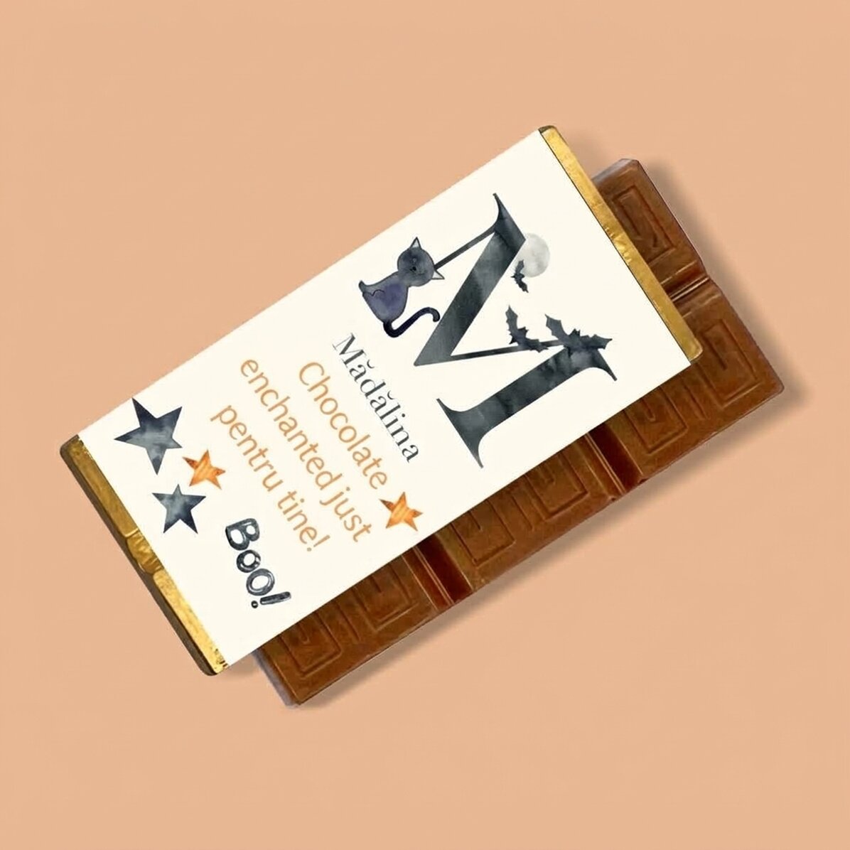 Mini tableta de chocolate personalizada con texto e inicial - Halloween