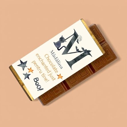 Mini tableta de chocolate personalizada con texto e inicial - Halloween