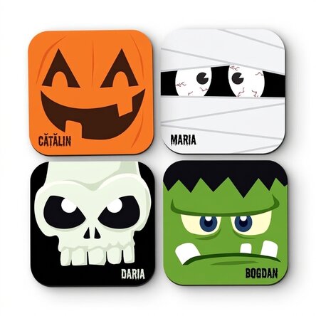 Lote de 4 posavasos personalizados con texto - Halloween