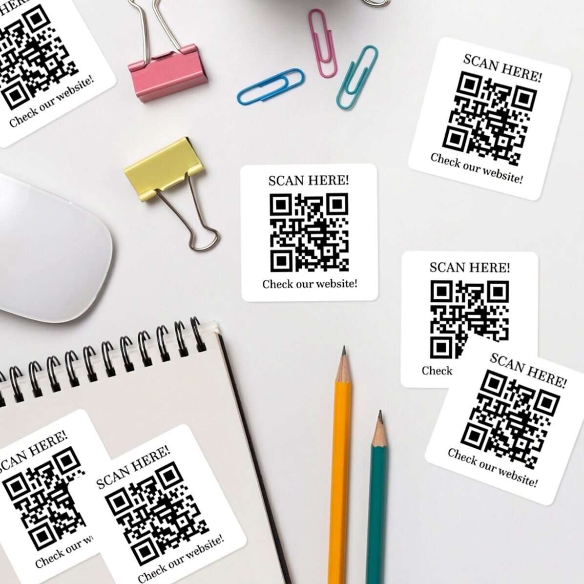 Lote de 12 pegatinas (etiquetas autoadhesivas) personalizadas con texto y código QR - Check