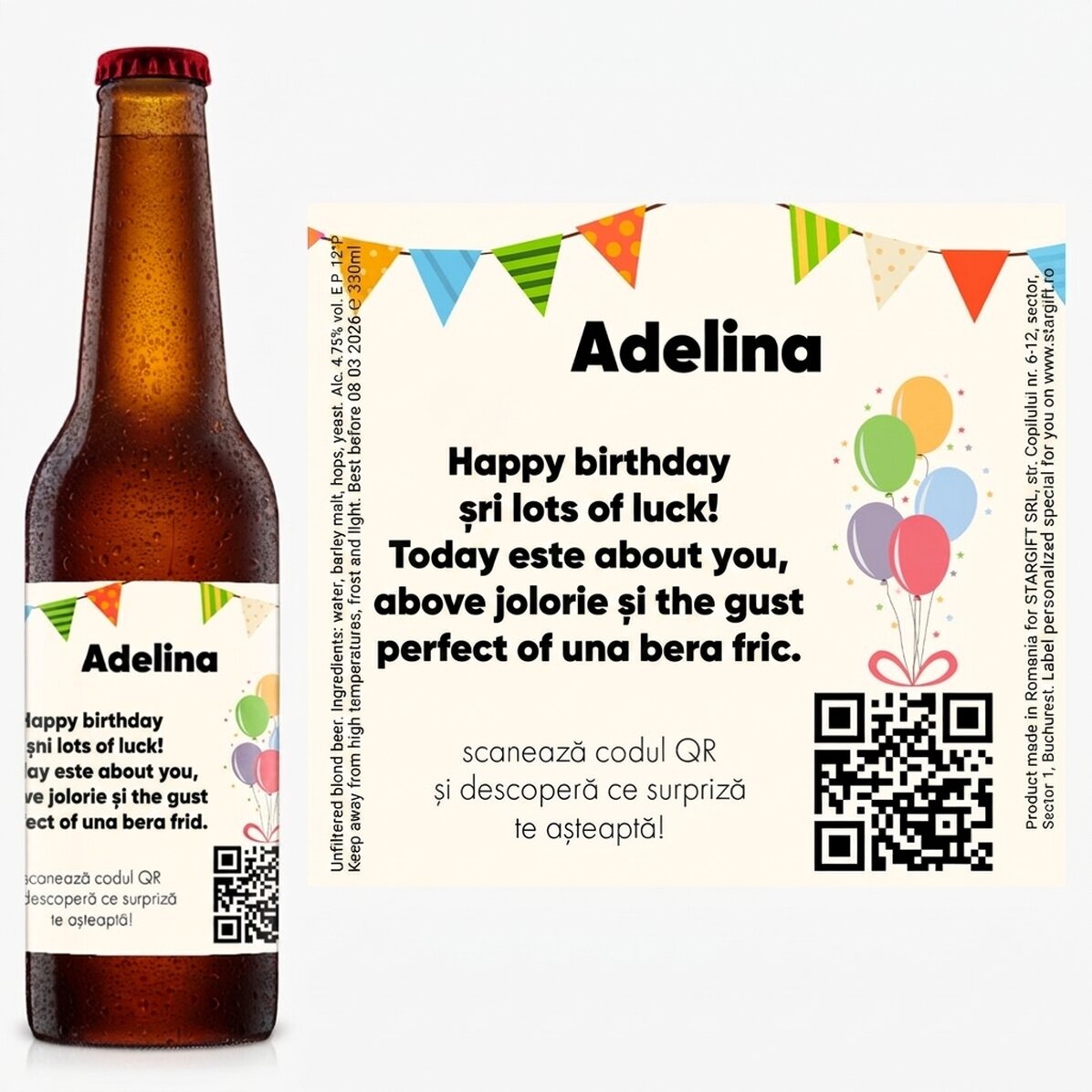 Cerveza personalizada con texto y código QR - Aniversario