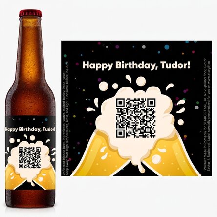 Personalised beer with text and QR code - Happy birthday!