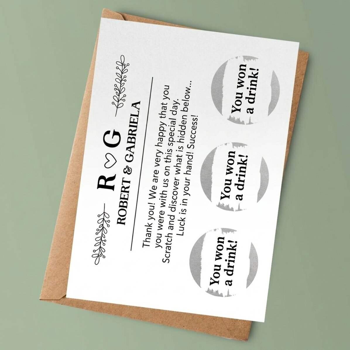 Tarjeta rasca y gana personalizada con texto - Boda