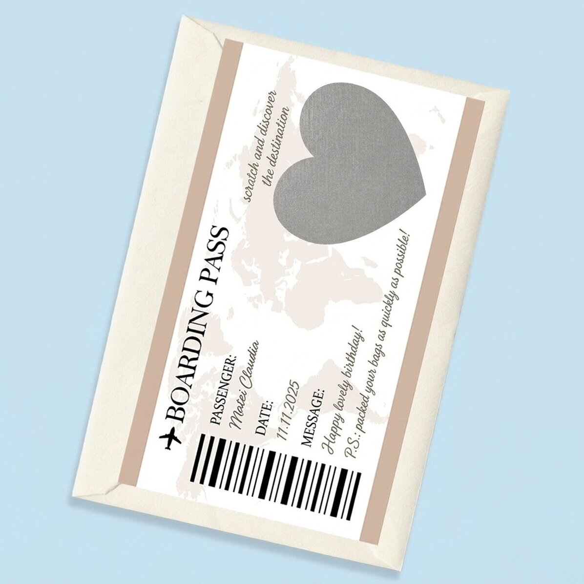Tarjeta rasca y gana personalizada con texto - Tarjeta de embarque