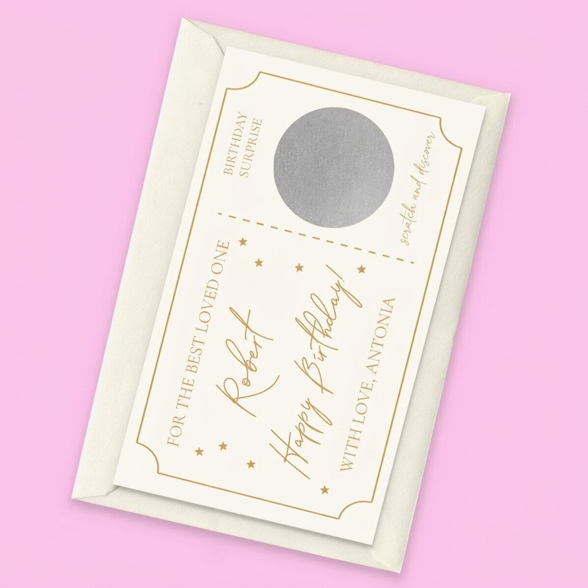 Tarjeta rasca y gana personalizada con texto - Ticket
