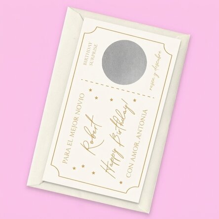Tarjeta rasca y gana personalizada con texto - Ticket