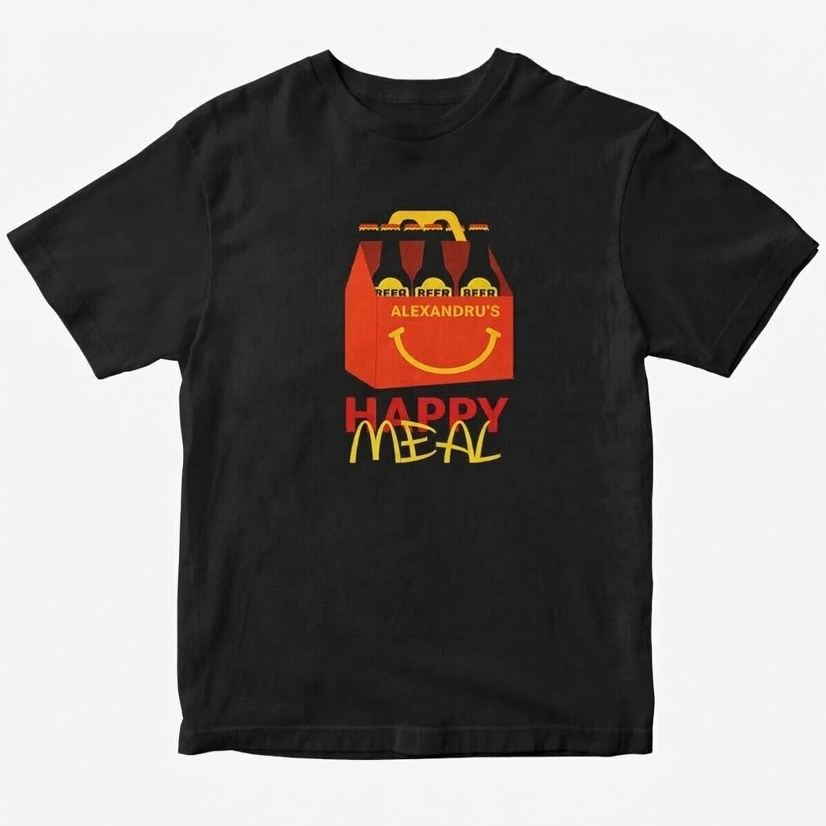 Camiseta de algodón personalizada con texto: «Happy beer»