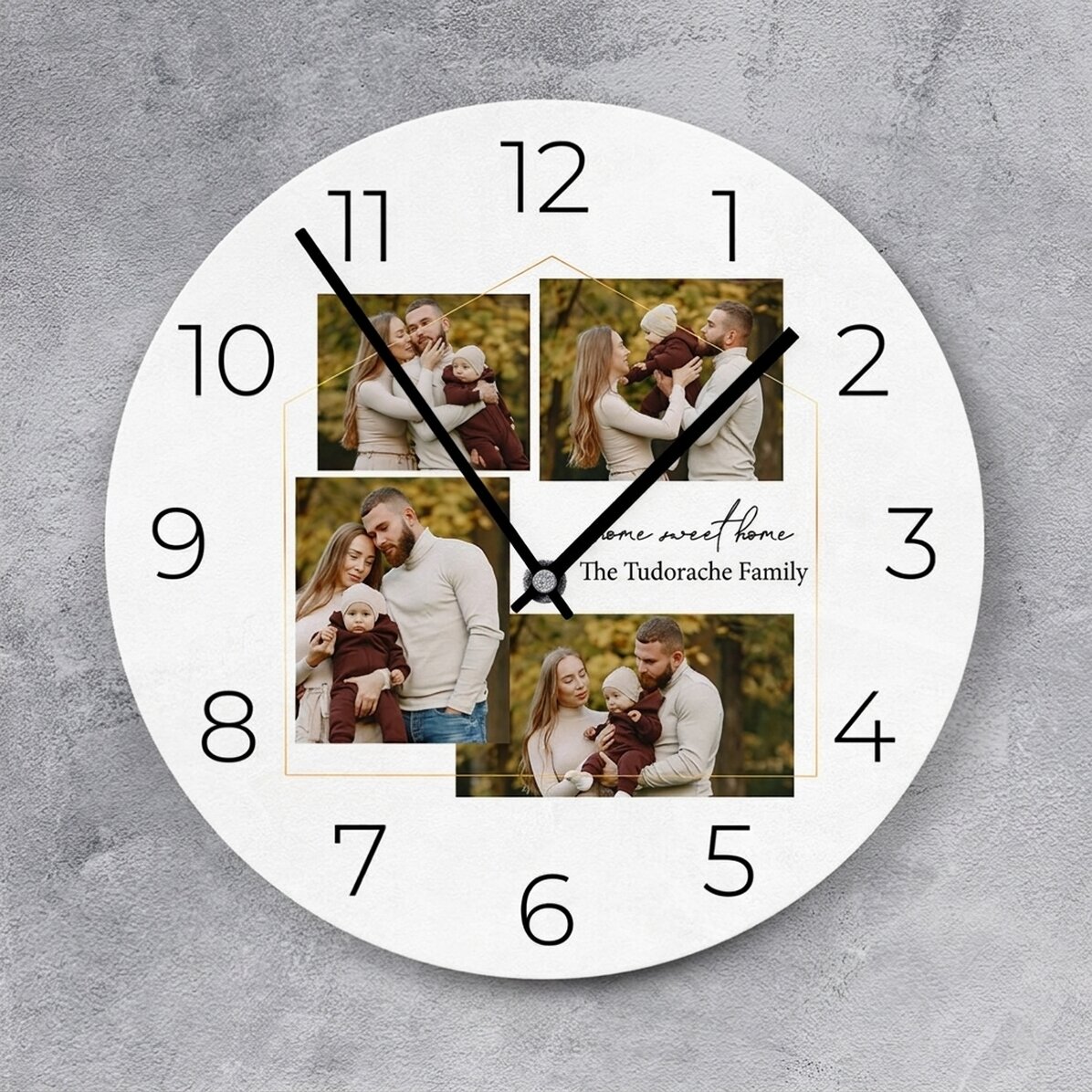 Reloj personalizado con 4 fotos y texto - Home sweet home