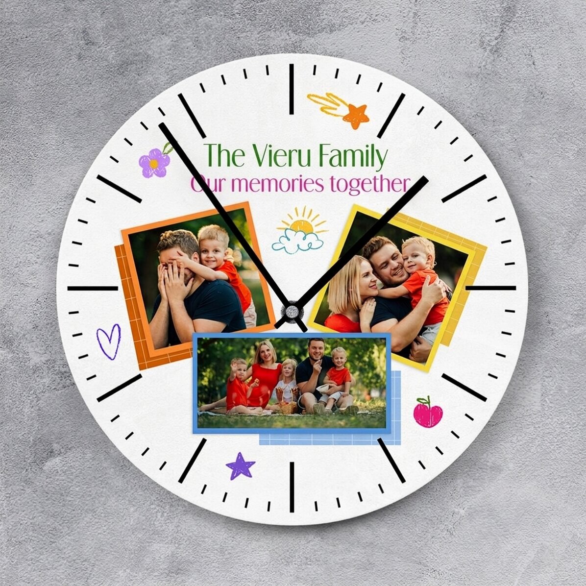 Reloj personalizado con 3 fotos y texto - Colores