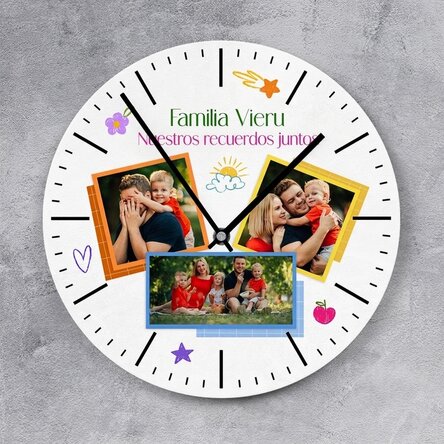 Reloj personalizado con 3 fotos y texto - Colores