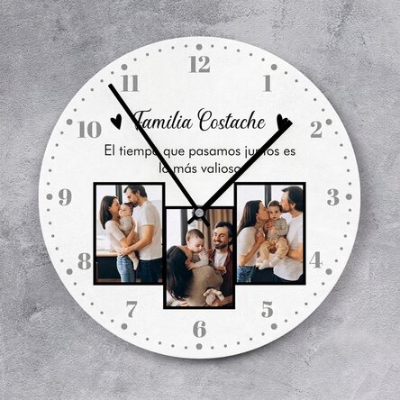 Reloj personalizado con 3 fotos y texto - Familia