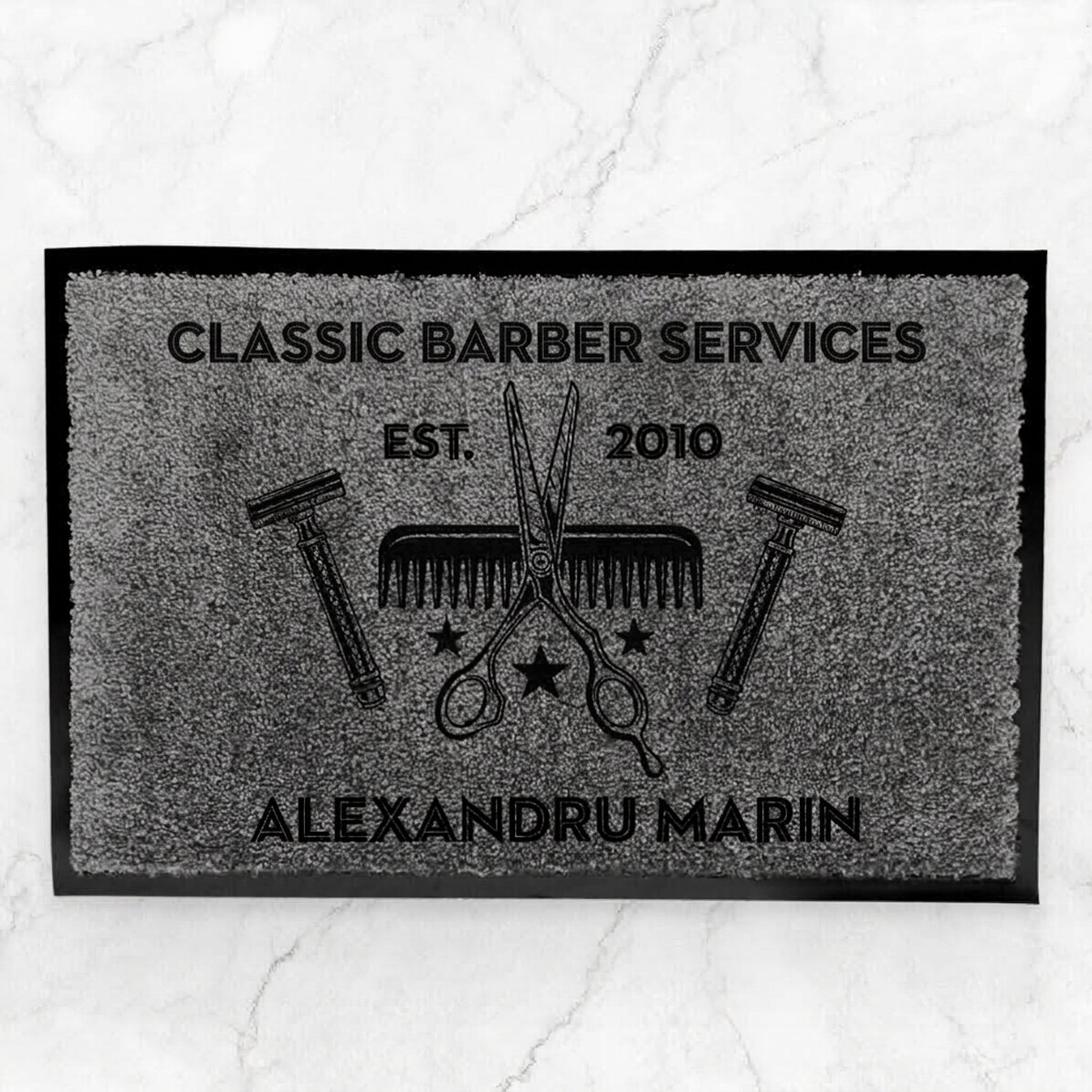 Alfombrilla de entrada para interior personalizada con texto - Barber Shop