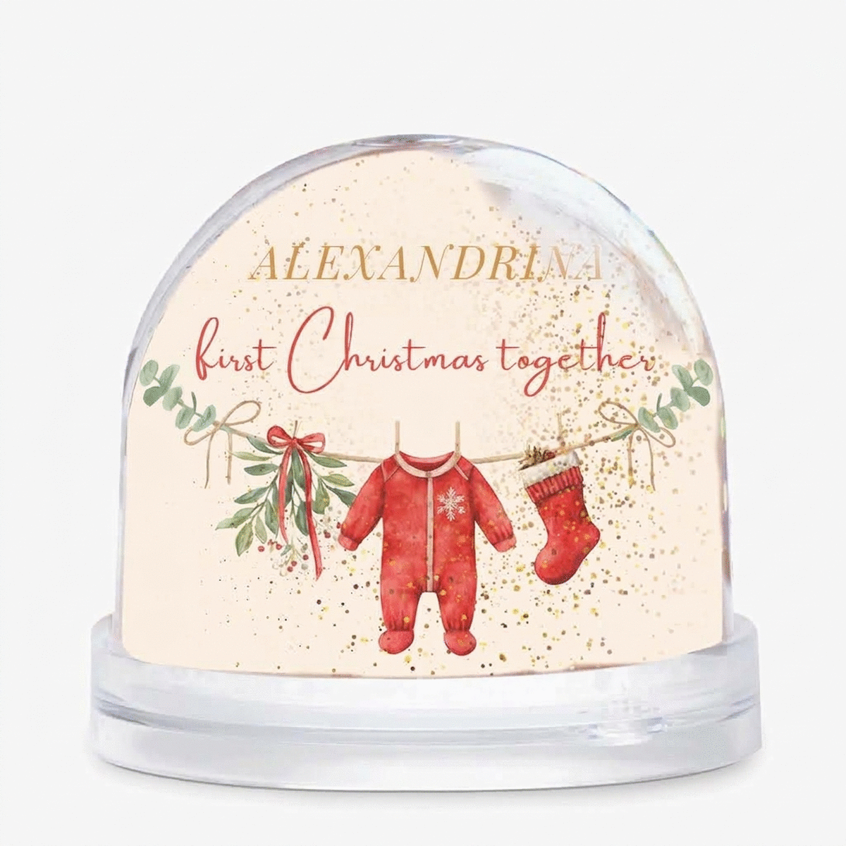 Bola de Navidad de escritorio personalizada con mensaje y foto - First Christmas