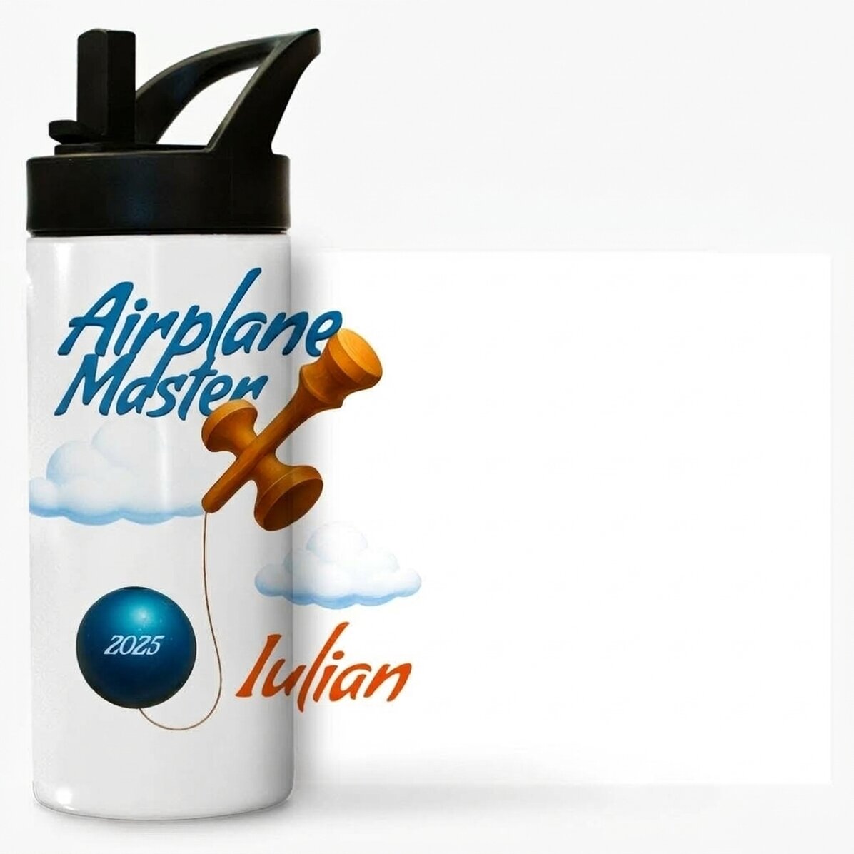 Término con asa y pajita personalizado con el nombre para niños - Airplane Master