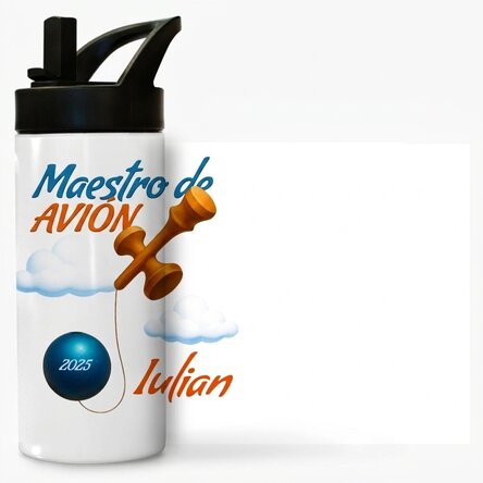 Término con asa y pajita personalizado con el nombre para niños - Airplane Master