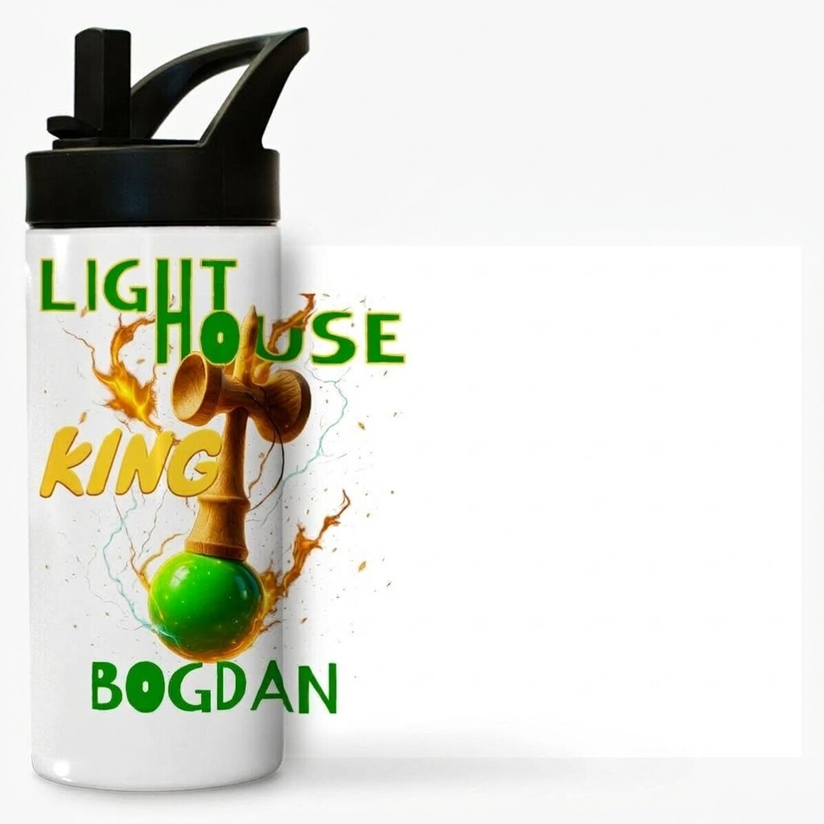 Término con asa y pajita personalizado con el nombre para niños - Lighthouse King