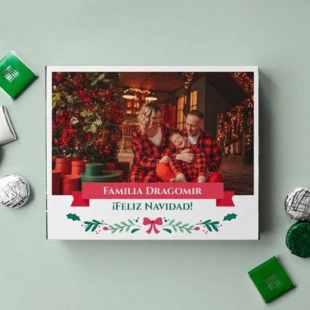 Caja de bombones personalizada con una foto y un texto: ¡Feliz Navidad!
