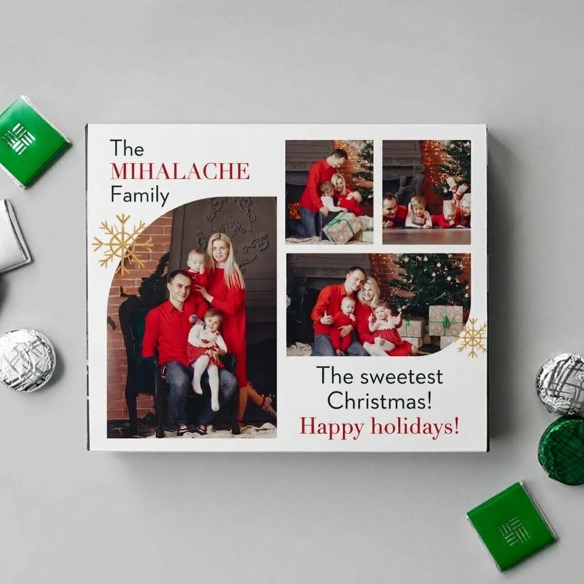 Caja de bombones personalizada con 4 fotos y texto - Navidad