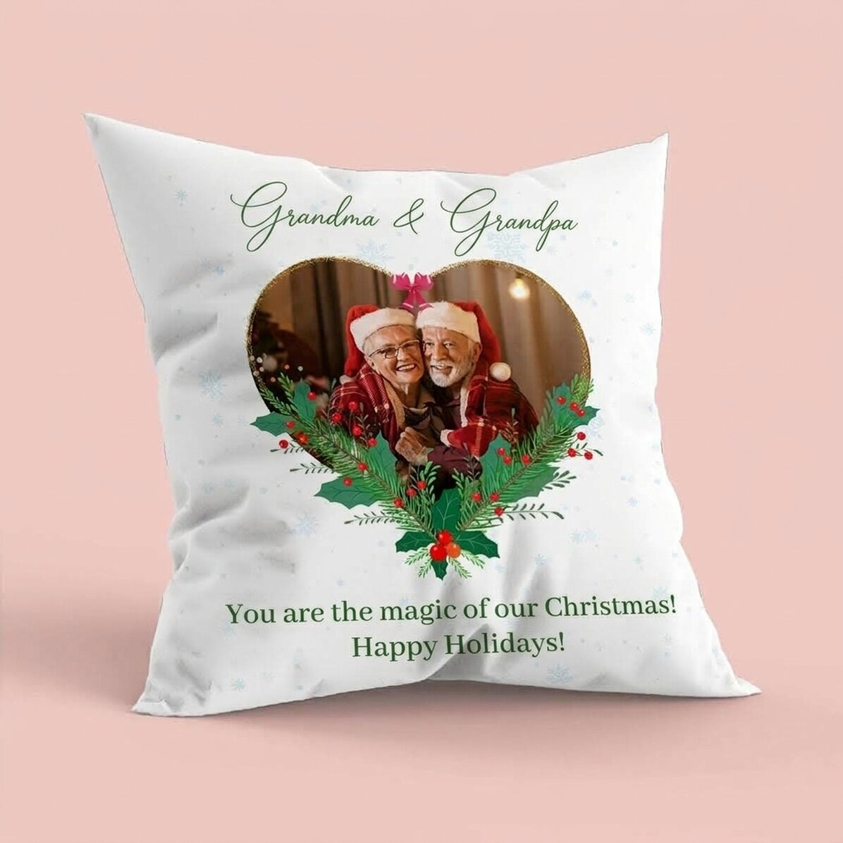 Cojín personalizado con una foto y un mensaje - La magia de la Navidad