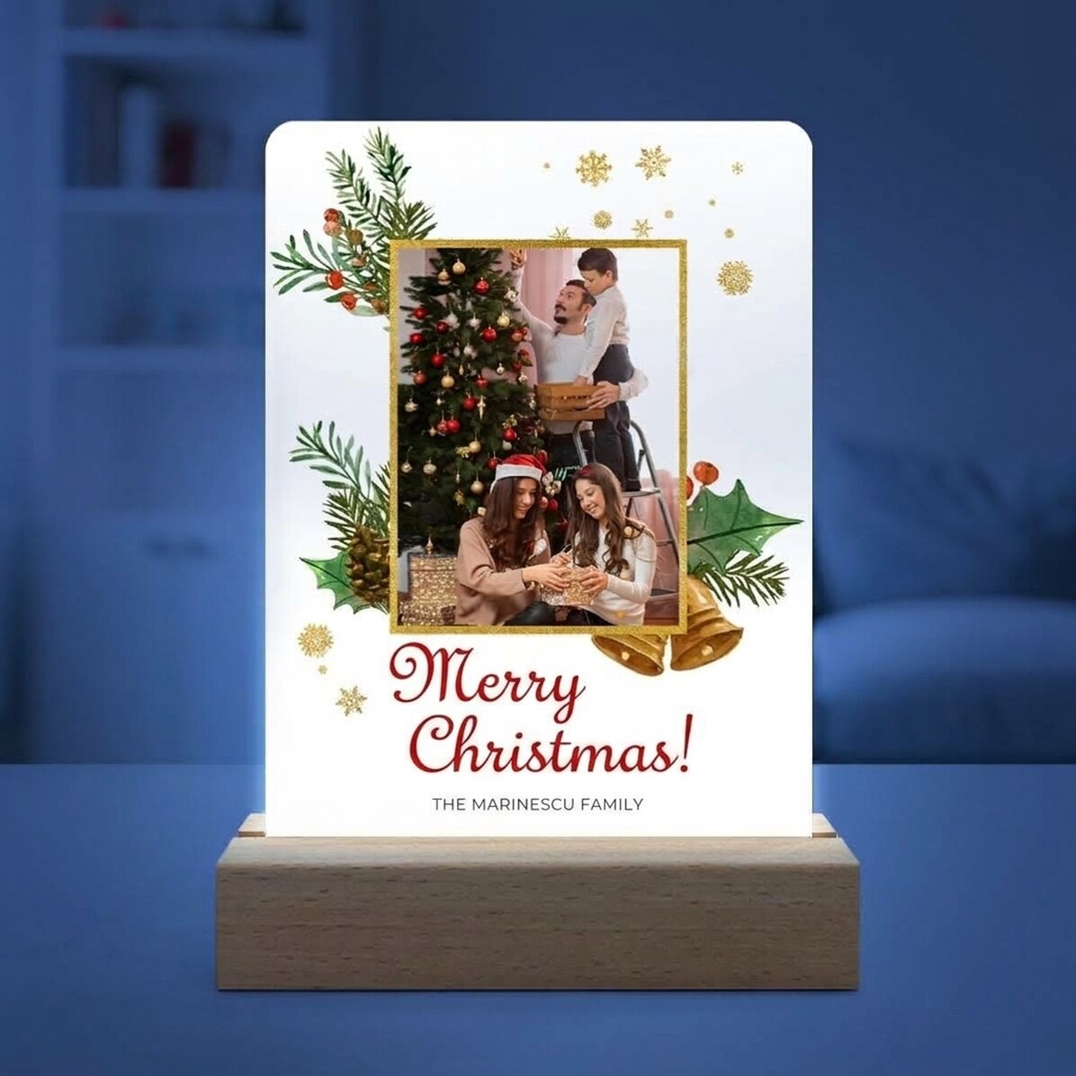 Lámpara de noche LED personalizada con una foto y un texto - Glitter Frame