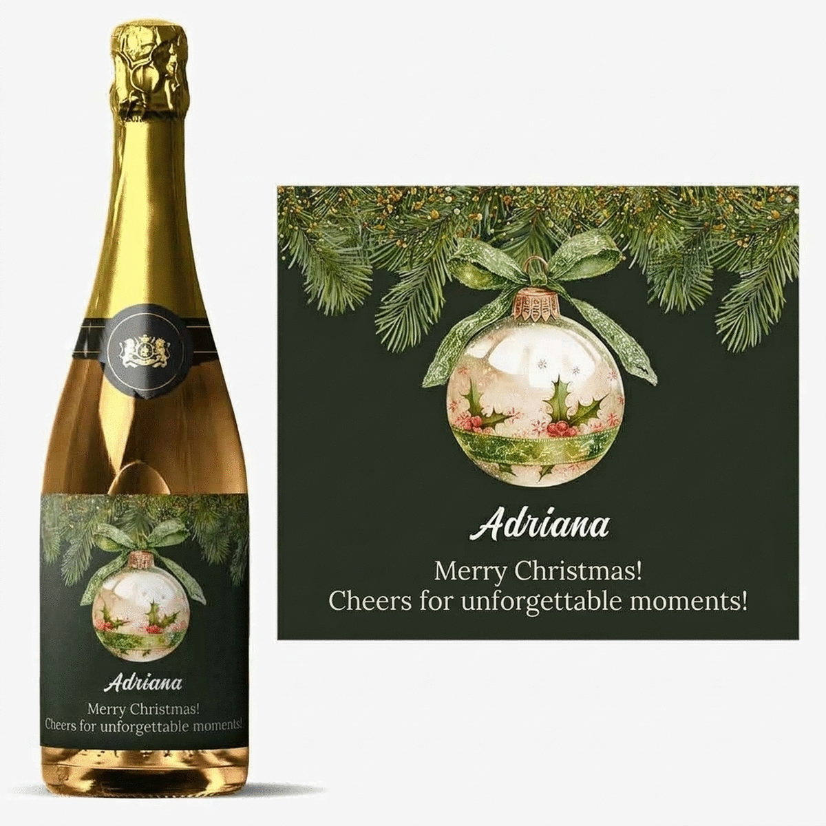 Vino espumoso personalizado con texto - Bola de Navidad