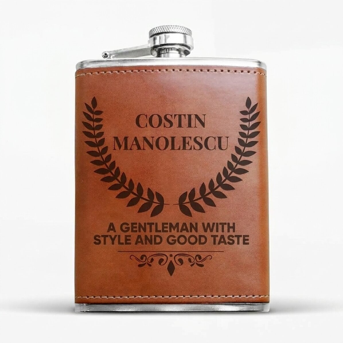 Botella de bolsillo personalizada forrada en piel - Gentleman