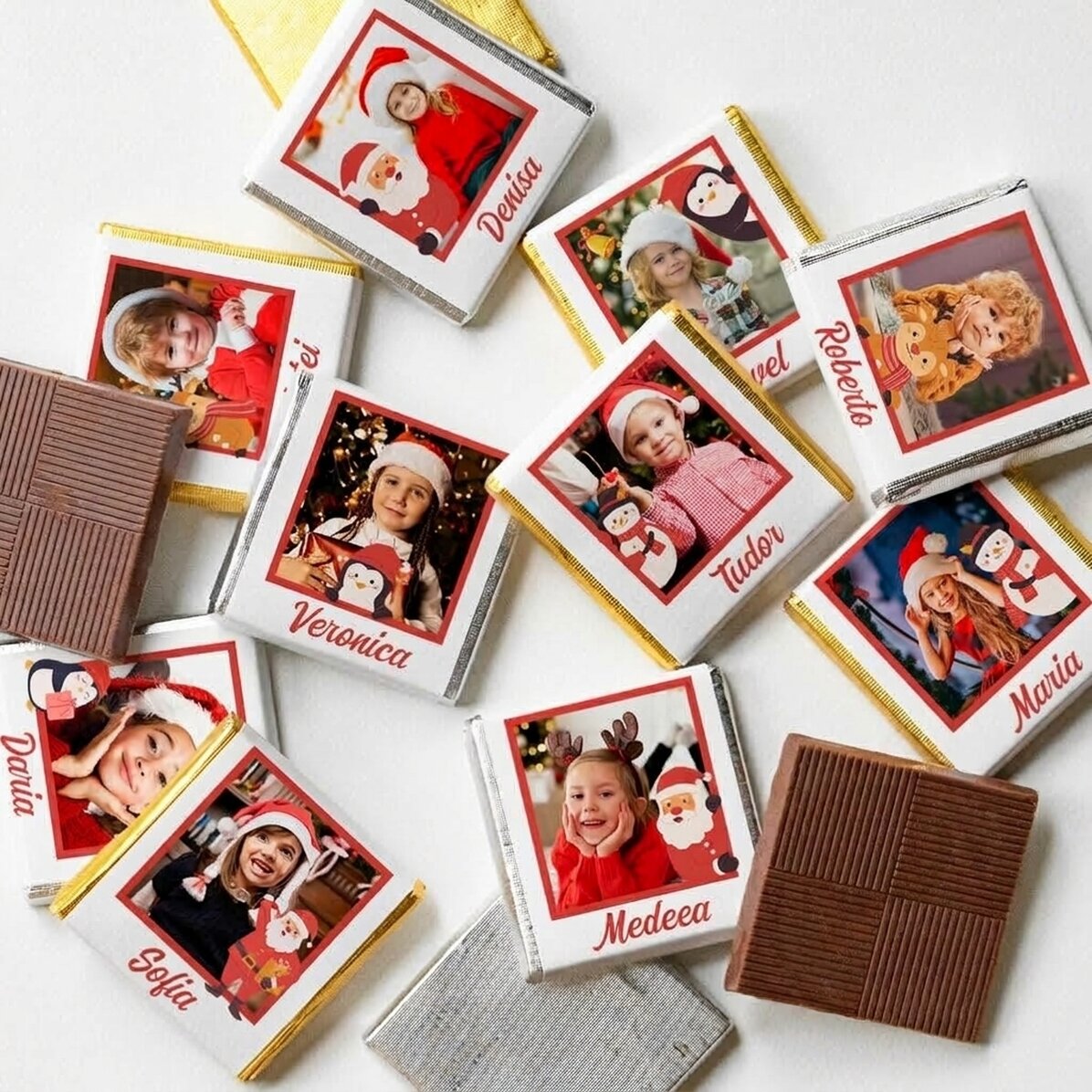 Lote de 10 minichocolates personalizados con fotos y nombres - Cute Christmas