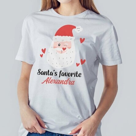 Camiseta de algodón personalizada con texto: «Santa's favorite»