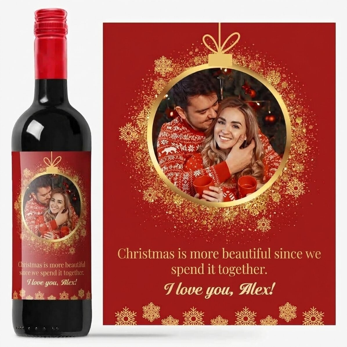 Vino personalizado con foto y texto - Navidad