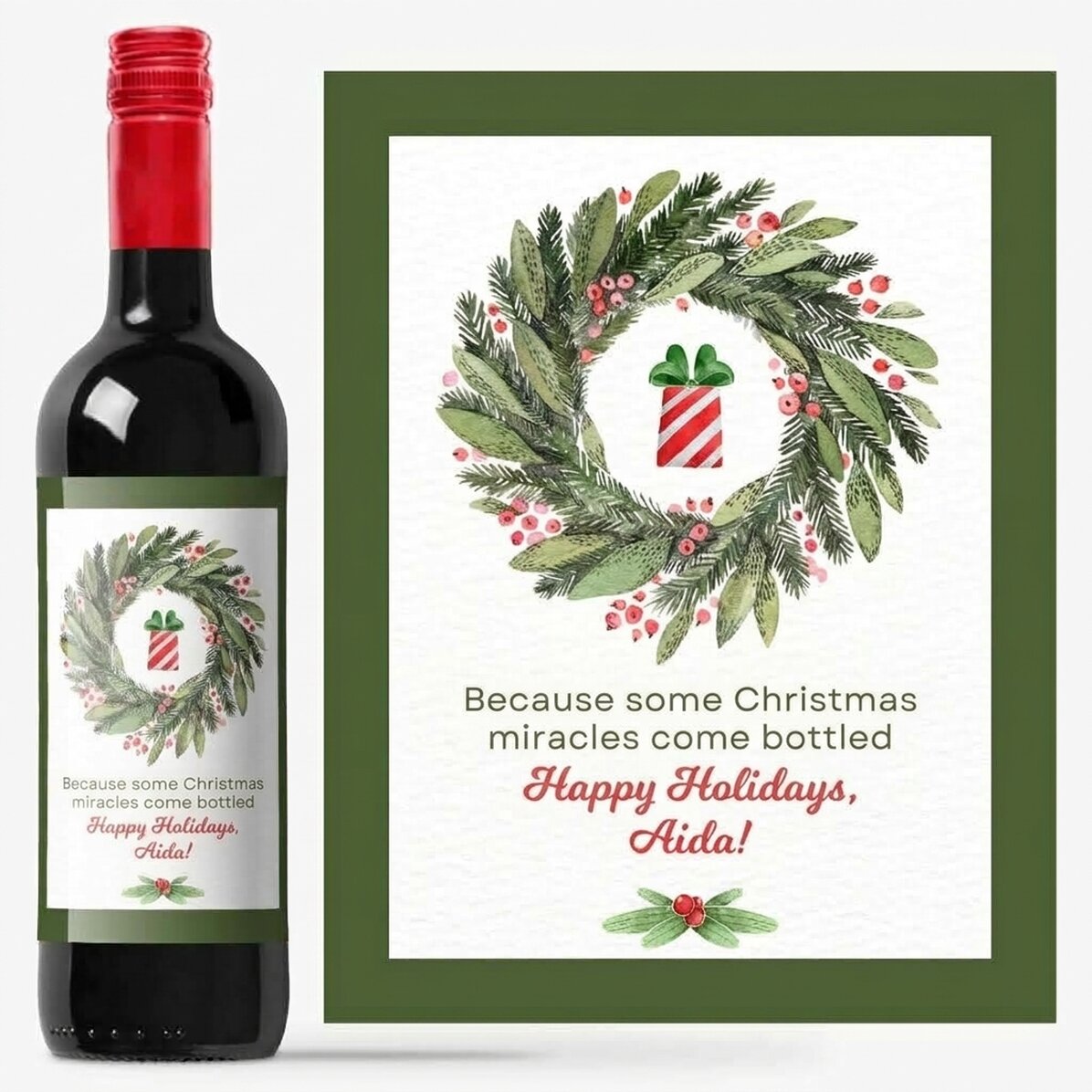 Vino personalizado con mensaje: ¡Felices fiestas!
