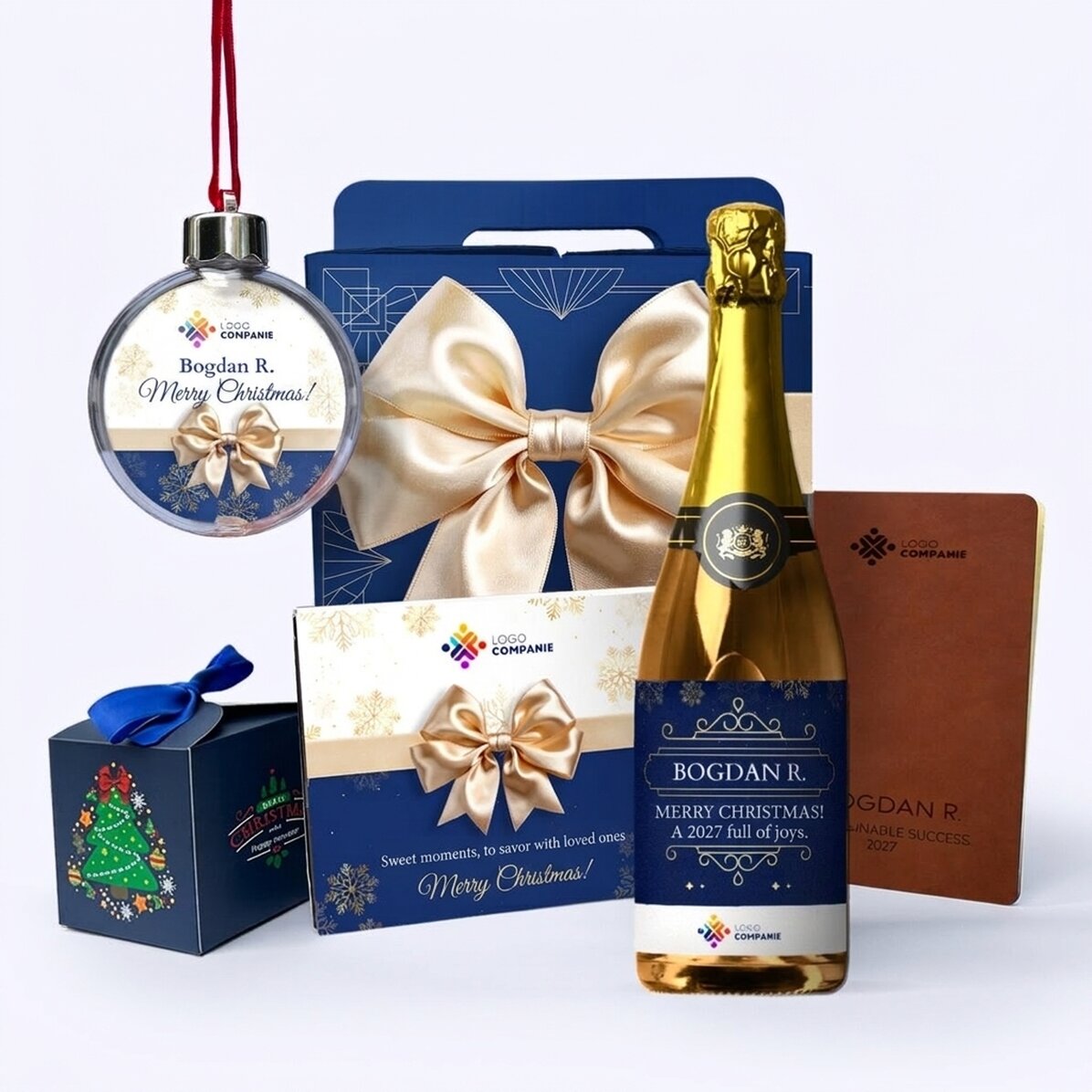 Caja de regalo - Premium con productos navideños personalizados con tu logotipo y tu mensaje