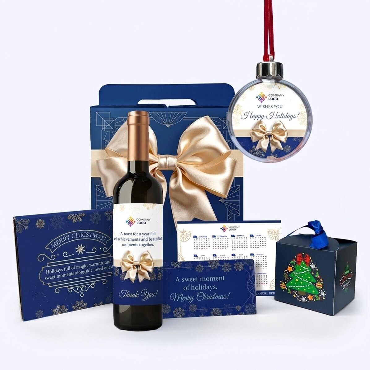 Caja de regalo «Elegance» con productos navideños personalizados con tu logotipo y tu mensaje