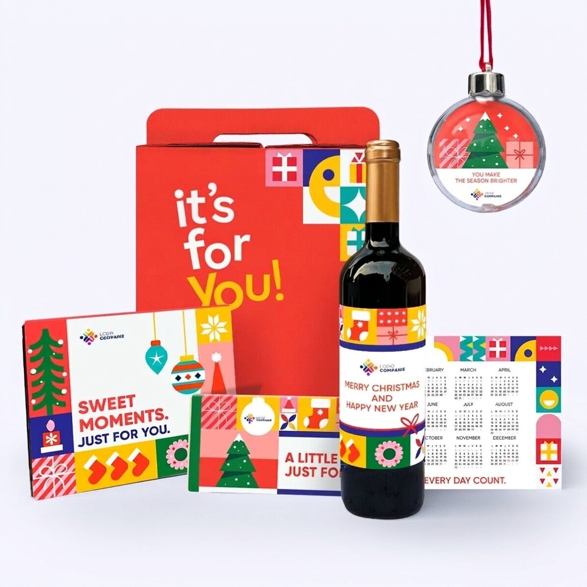 Caja de regalo «Christmas Joy» con productos personalizados con tu logotipo