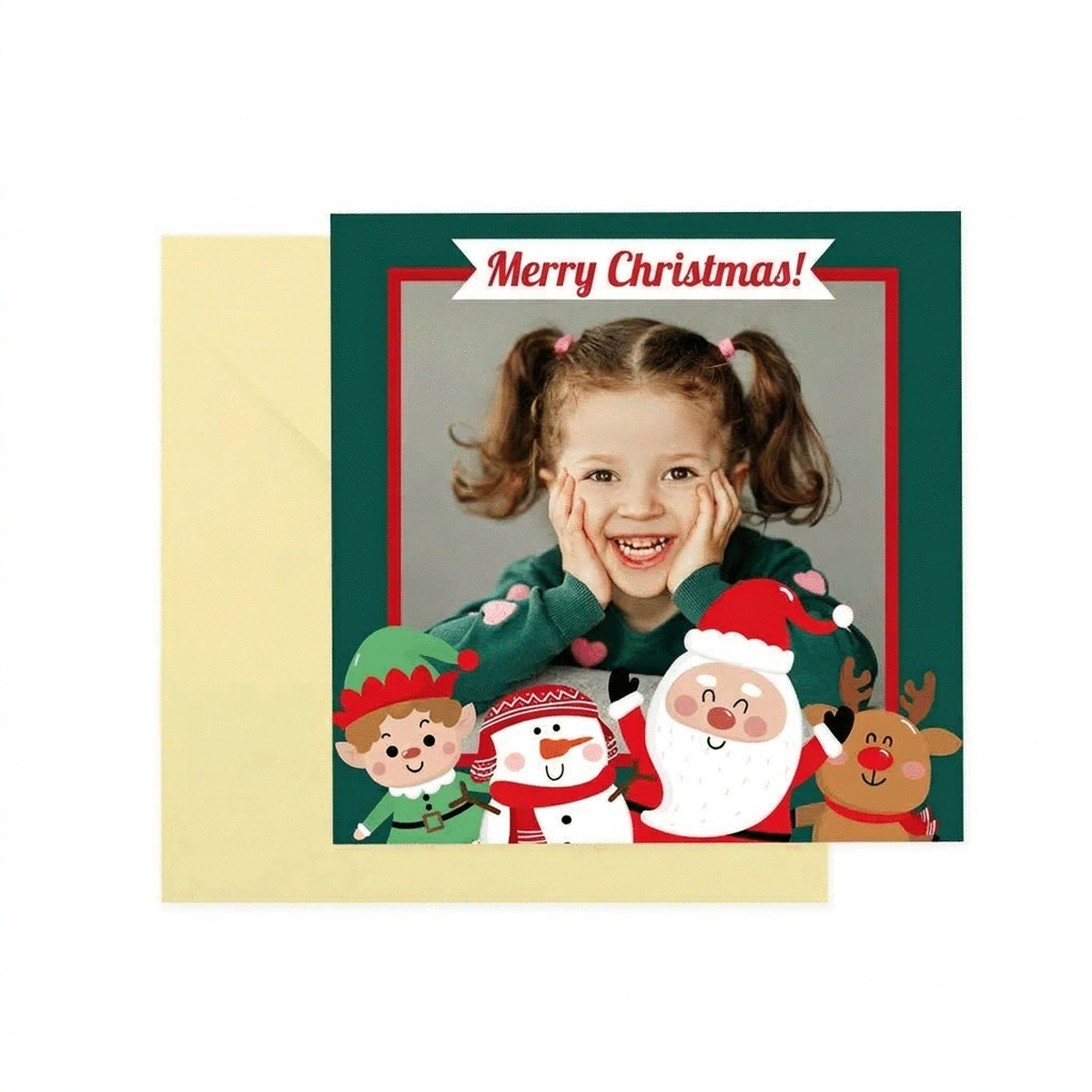 Tarjeta cuadrada personalizada con un mensaje y una foto - Los ayudantes de Papá Noel