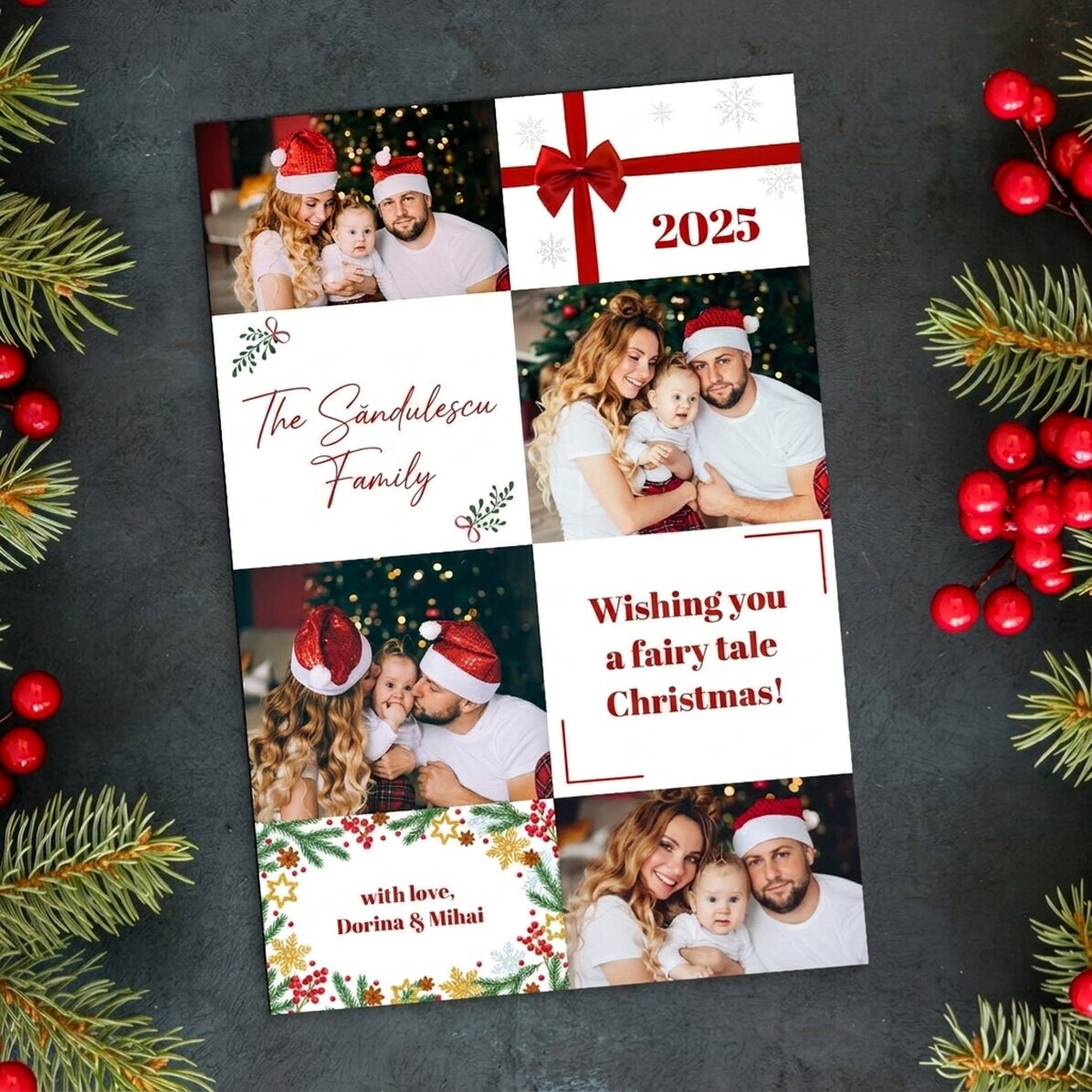 Imán personalizado de 10 x 15 cm con 4 fotos y texto - Navidad