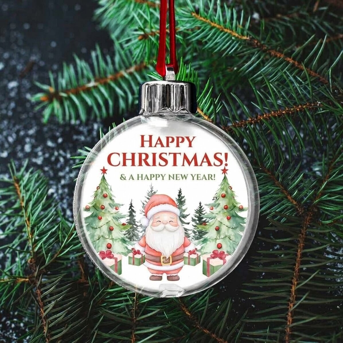 Bola de Navidad transparente personalizada por ambos lados con una foto y un texto - Navidad