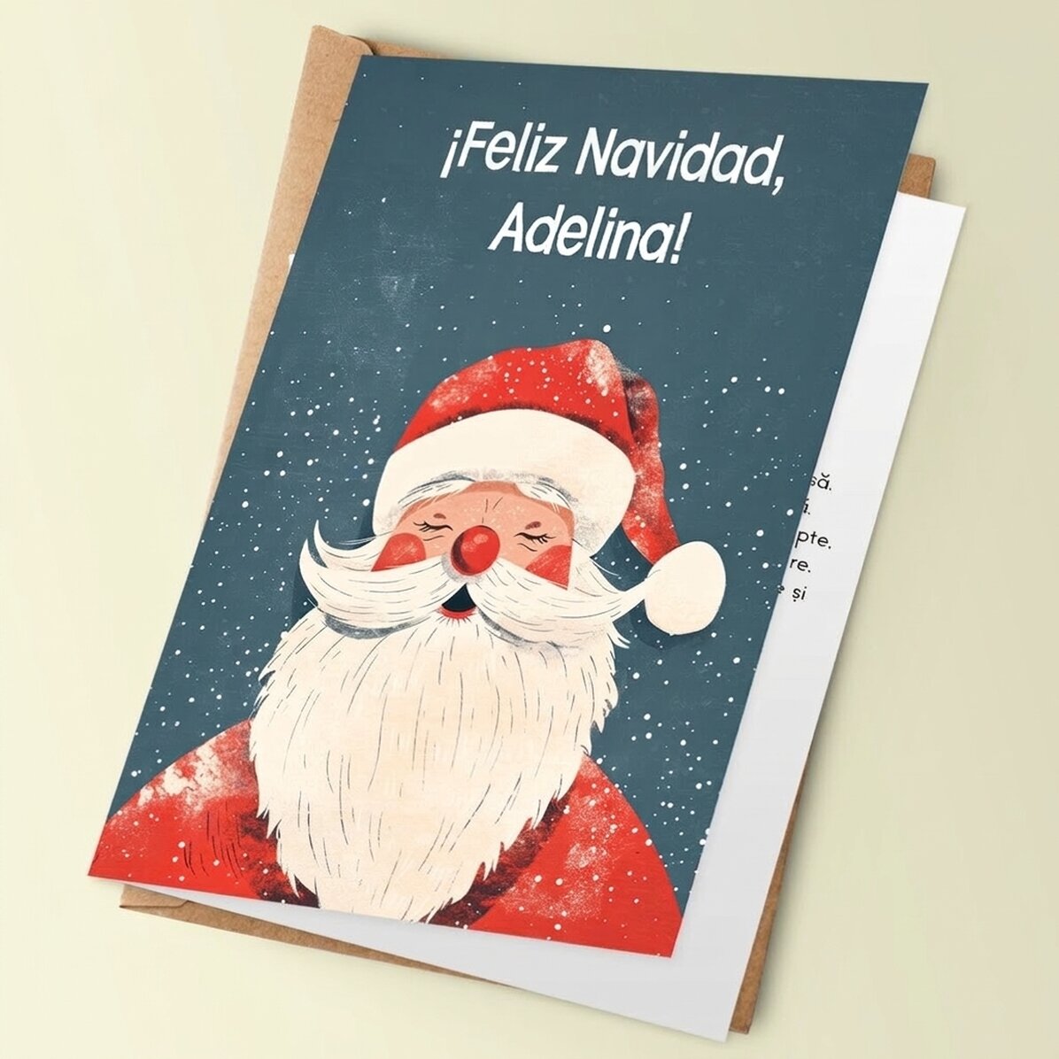 Tarjeta de felicitación personalizada con mensaje navideño - Papá Noel vintage